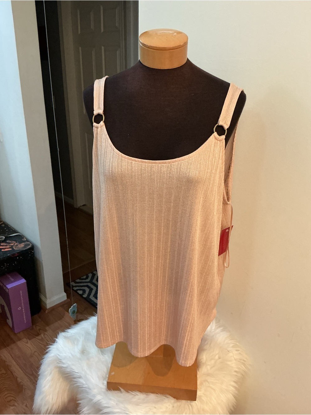 NWT Jennifer Lopez XXL Blush Pink Shimmer Ring Strap Tank Top Plus Size - Picture 2 of 11